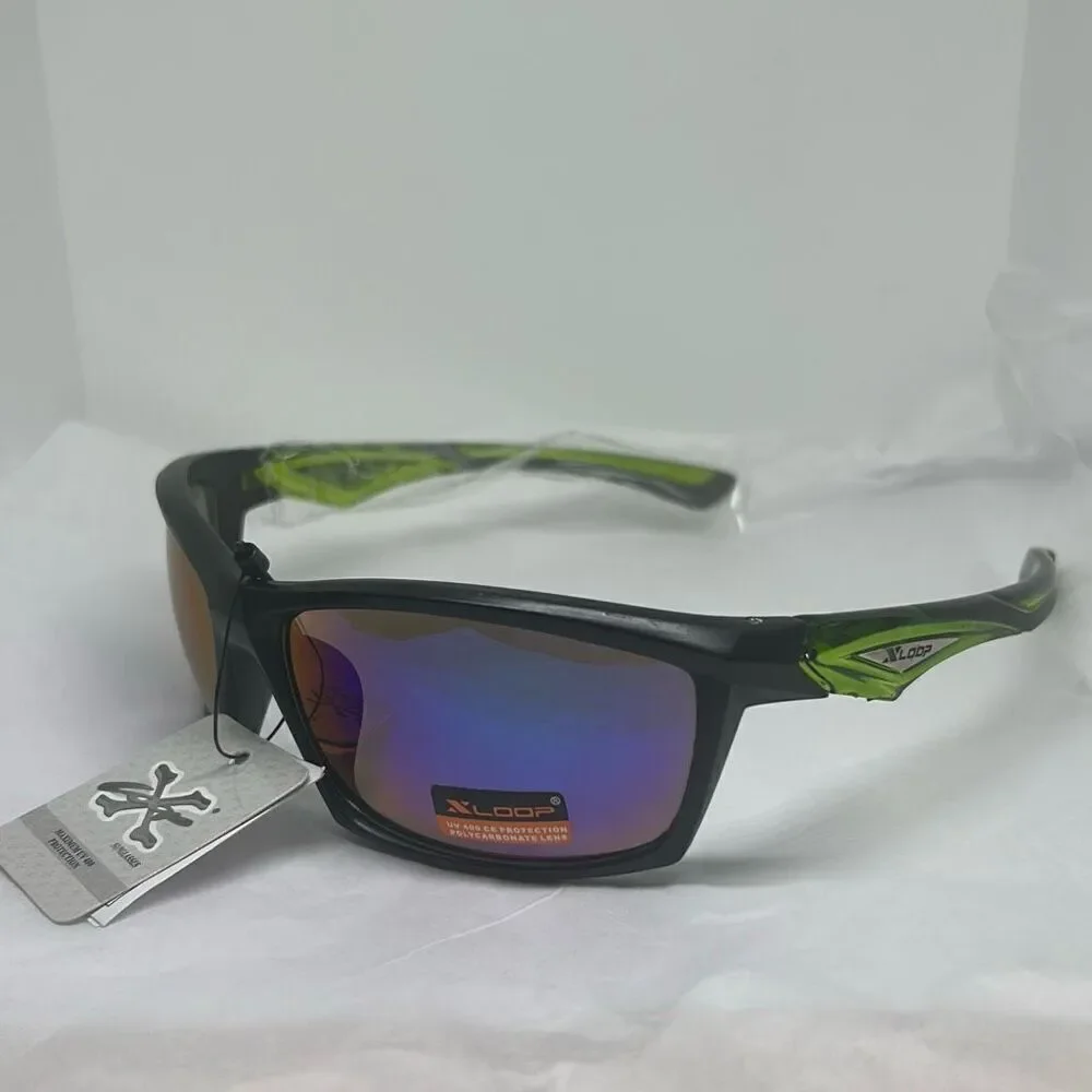 XLoop Sport Sunglasses – Mirrored Lens – Green/Black Frame – UV400 Protection